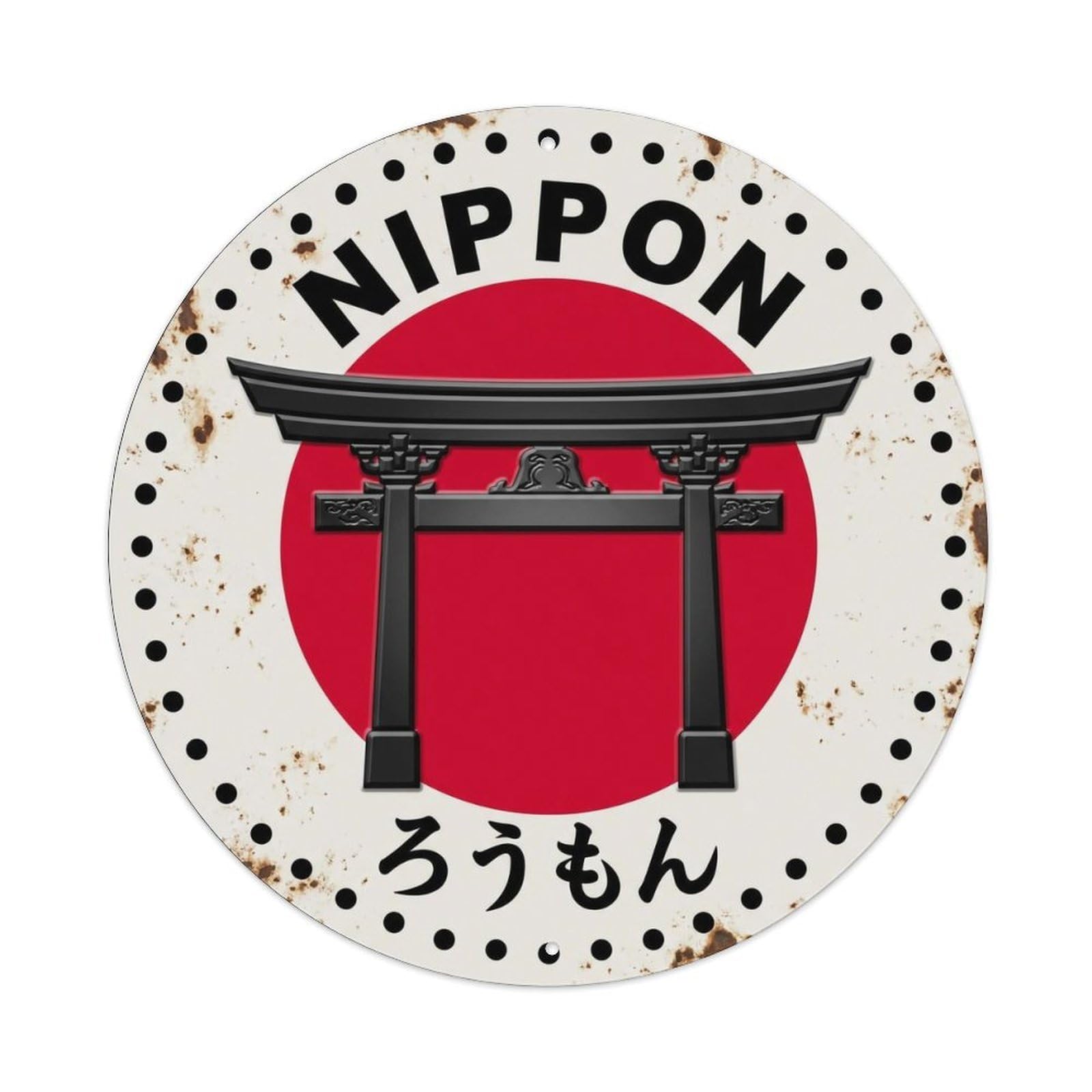 Yrnq 8X8inch Vintage Style Shrine Gate Nippon Sacred Entrance Aged Metal Tin Sign