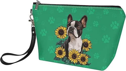 Miniatura 5 de AFPANQZ Boston Terrier Bolsa de maquillaje con cremallera Bolsa de cosméticos de piel sintética para mujer con correa extraíble Neceser Tren Bolsa