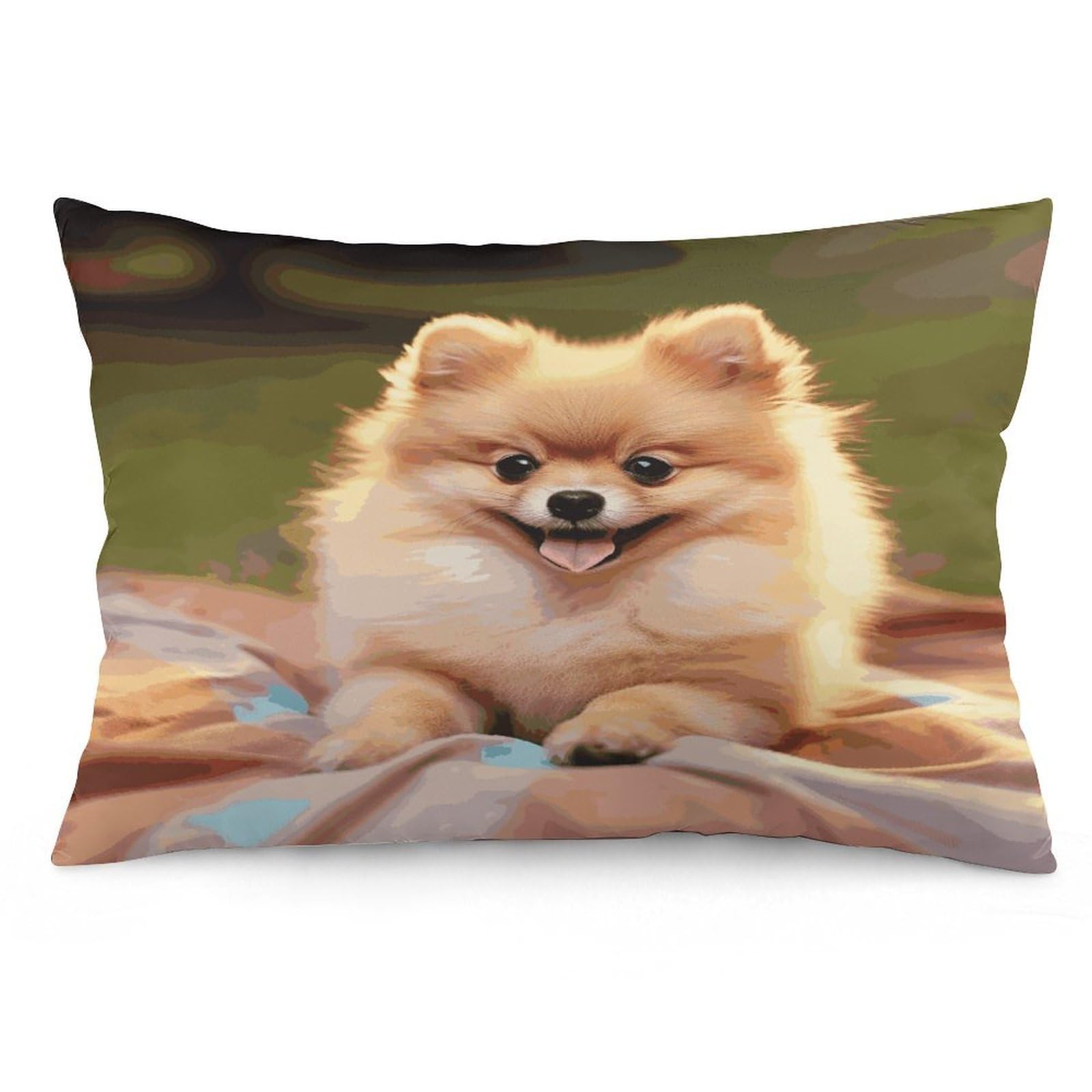Short-haired Pomeranian Throw Pillow Covers with Silent Zipper Polyester Pillow Protectors Removable Pillow Cases Soft Pillowcase Cozy Pillow Sham Cushion Cover for Sofa Car Bed 20"x30"