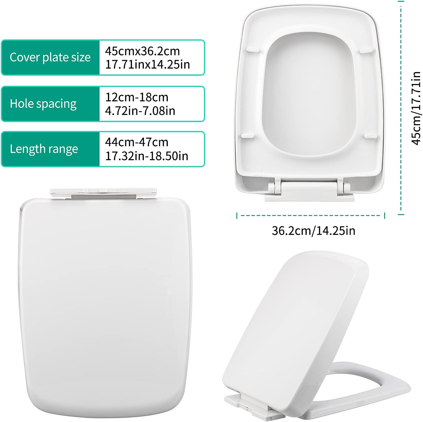 Generic Thick Square Toilet Seat Replacement with Stability and Strength, Modern Accessory for Home Comfort