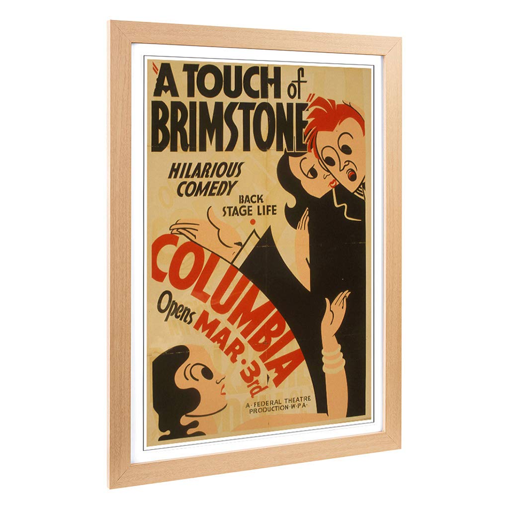 Big Box Art Framed Print of Vintage WPA Poster A Touch of Brimstone Design | Wall Art Picture | Home Decor for Kitchen, Living Room, Bedroom, Hallway, Oak, A2 / 24.5x18 Inch / 62x45cm