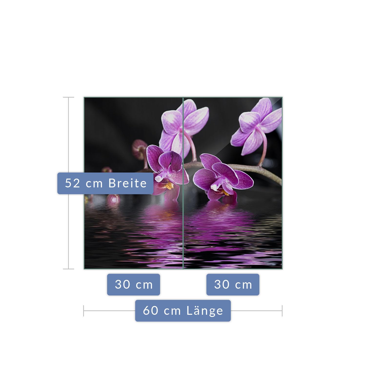 Herdabdeckplatte Abdeckung Ceranfeld Abdeckplatte Schneidebrett 2-Teilig 60x52 Orchidee Lila Spritzschutz Glasplatte Ceranfeldabdeckung Schutz Herdschutz Sicherheitsglas Glasschneidebrett 2x30x52