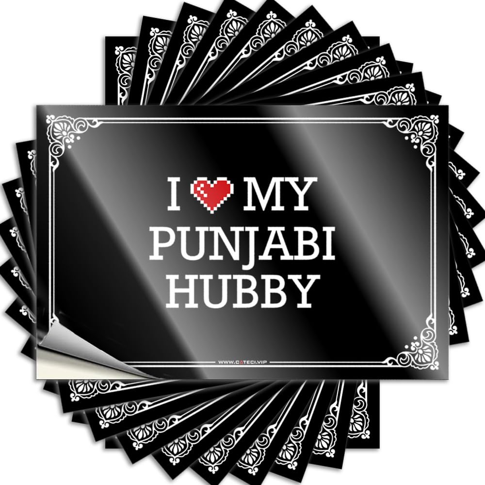 Decals Fun Stuff Peel and Stick - I Love My Punjabi Hubby Hat Encouraging Waterproof Vinyl for Drinking(8X12CM)