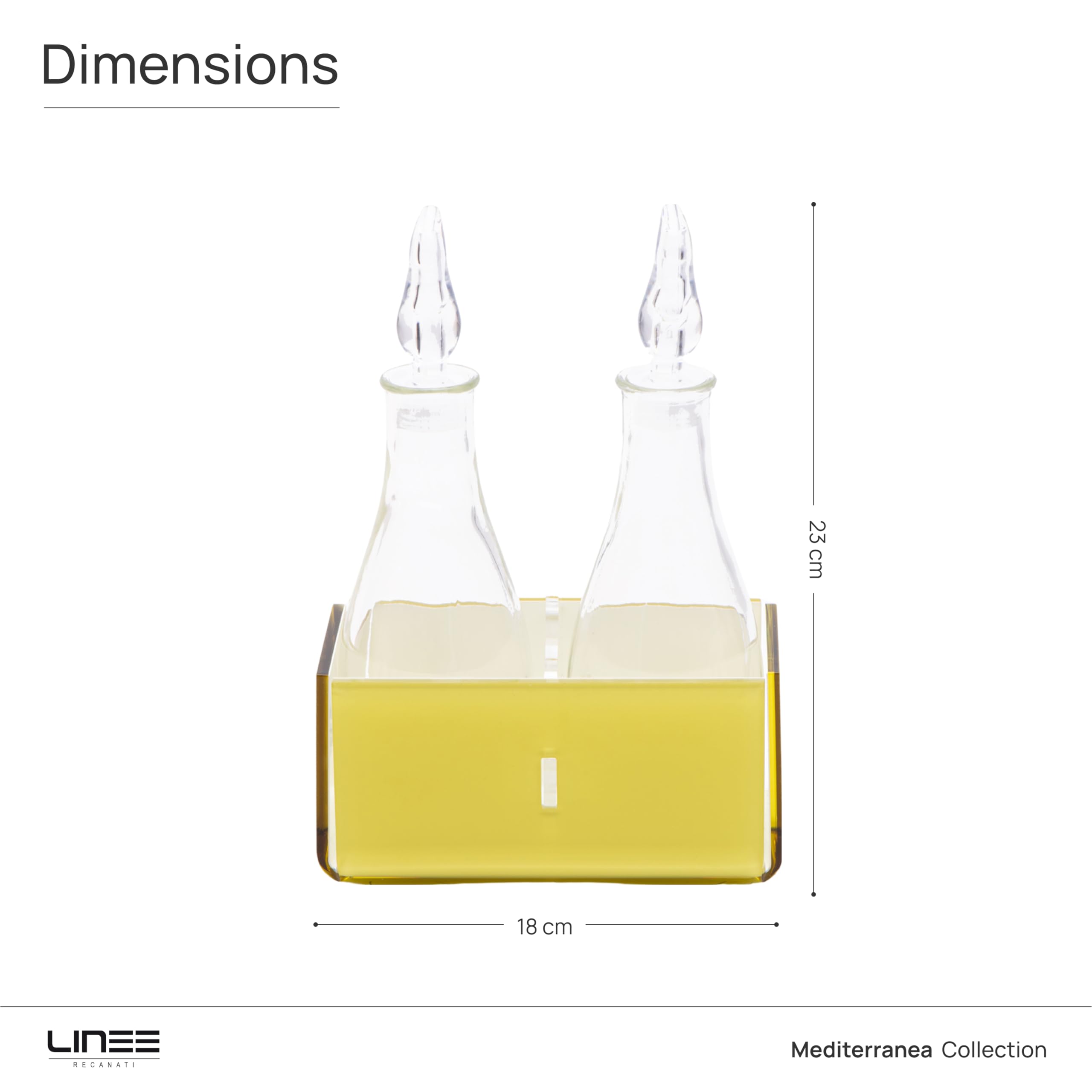 LINEE Recanati MEDITERRANEA Porta Olio e Aceto – Set Condimento in PMMA e Vetro 18x10x23 cm – Eleganza Contemporanea per la Tavola – Made in Italy (Giallo Trasparente/Bianco)