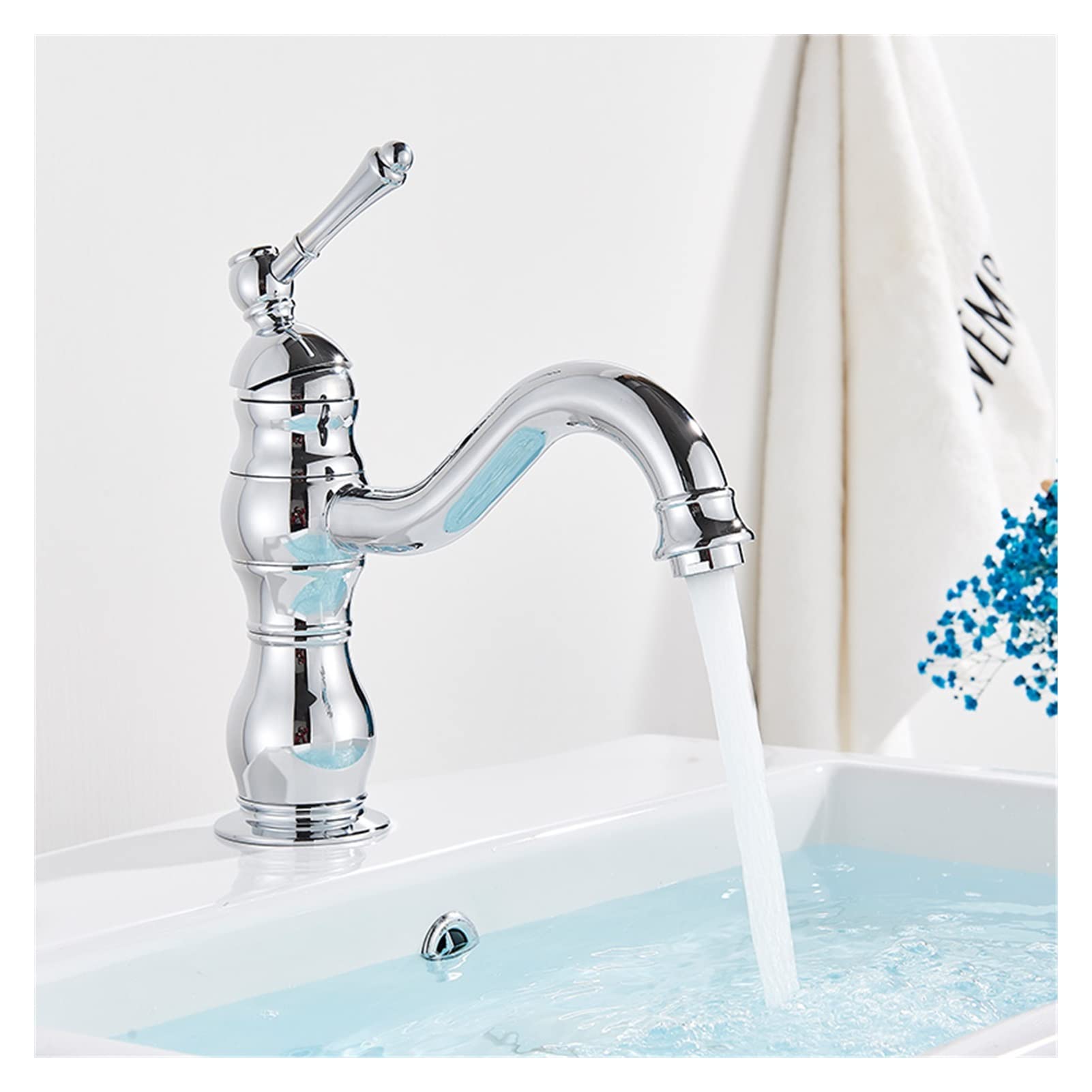 Mooilko Chrome Short Brass Antique Brass Taps Bathroom Faucet Basin Faucet Cold Water Column Mixer Deck Mounted Crane Basin Faucet Tall Short Easy To Install(Chrome Short)