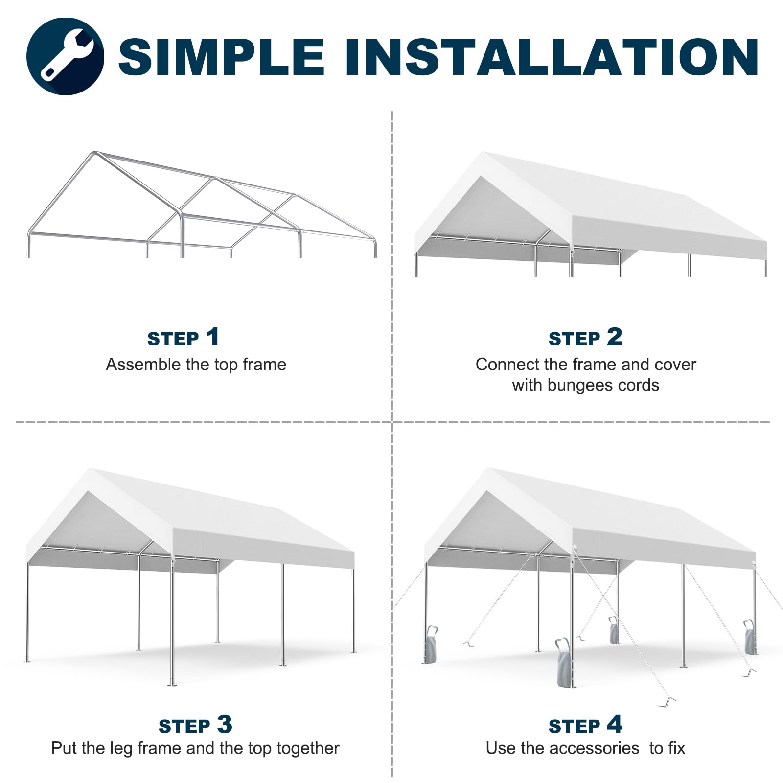 MasterCanopy 3 x 4,5 m verzinkter Stahl Garagenzelt Lagerzelt Gerätehaus Carport PE Dach, Weiß