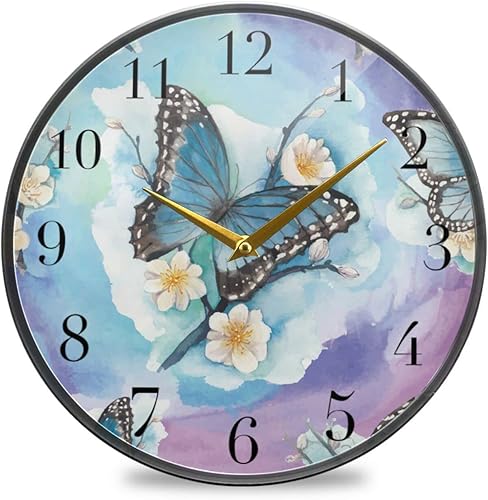 Miniatura 1 de xigua Reloj de pared acrílico con diseño de flores de mariposa y acuarela, silencioso, funciona con pilas, 11.9 pulgadas para el hogar, dormitorio,