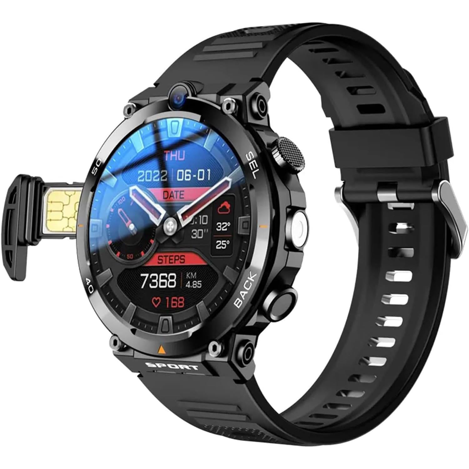 Reloj inteligente con tarjeta SIM 4G, pantalla redonda de 1.38 pulgadas, cámara dual HD, NFC, WIFI+LBS+posicionamiento GPS, batería de 900 MA, ideal para hombres