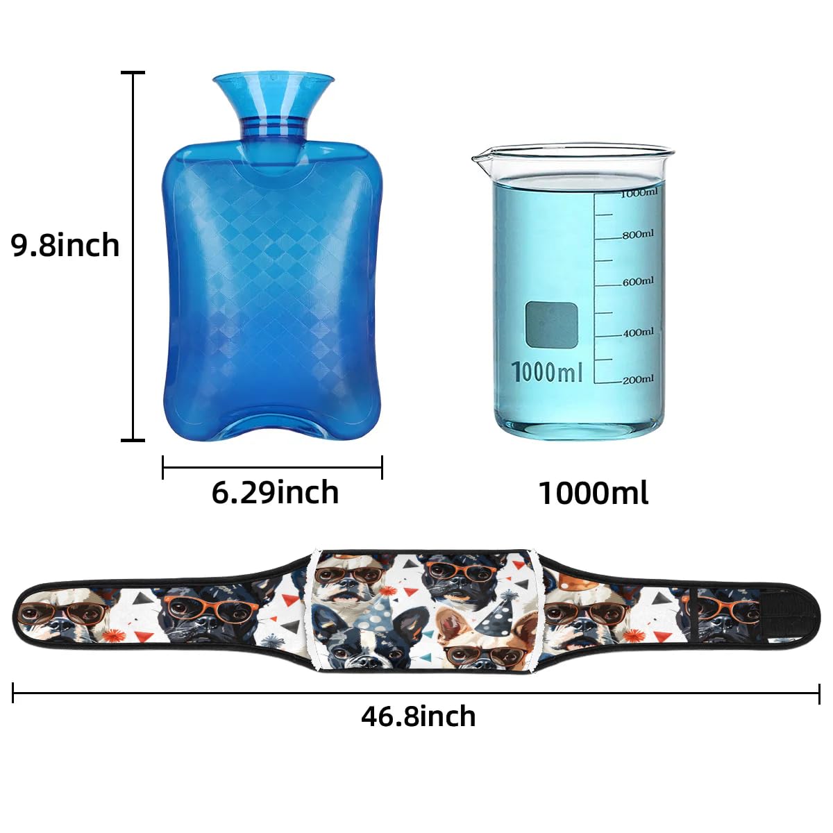 Hot Water Bag with Waist Cover Hat Dogs Warm Hot Water Bottle Belt Plush Double Hand Insert Wearable Water Bag Detachable Hot Bottle Pouch for Neck Shoulder Pain Relief
