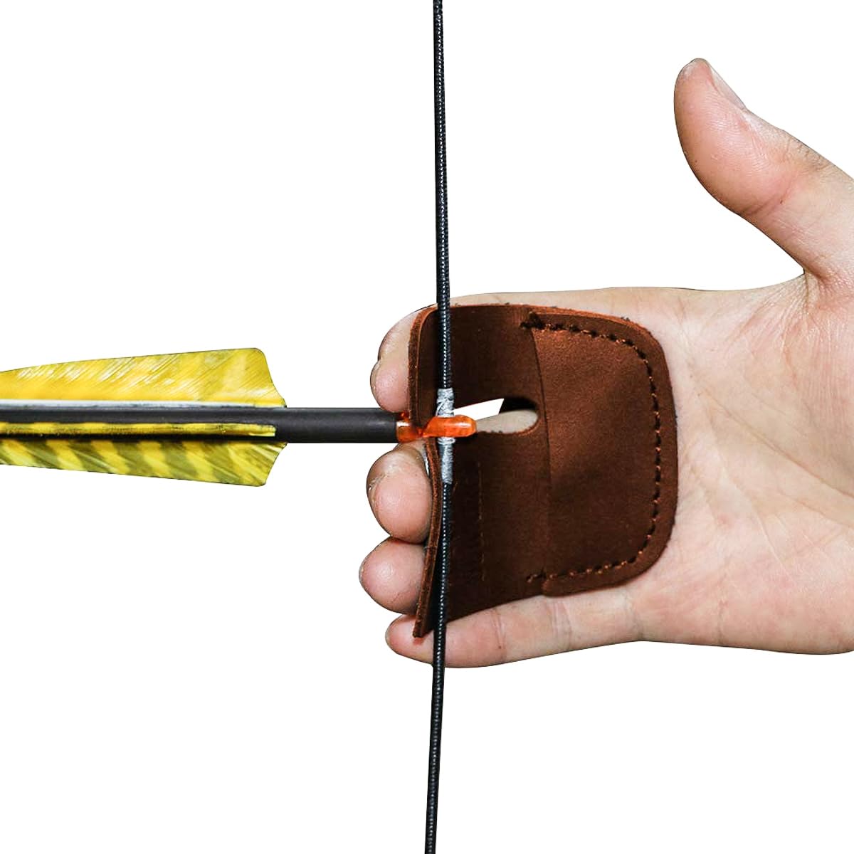 Namvo 2pcs linguette per Dita di tiro con L'Arco in Pelle di Mucca per Protezione per Le Dita di tiro con L'Arco da Caccia all'aperto Marrone