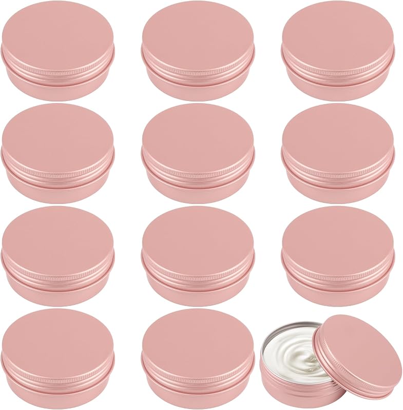 Opvixi Frascos Recarregáveis Redondos de Alumínio com Tampa de Rosca, Rose Gold, Pacote com 12