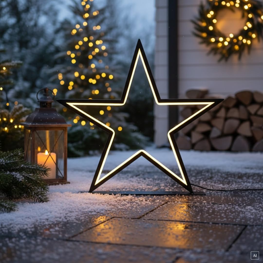 abc Home | Weihnachtsdeko Stern | Fensterdeko | LEDs | Elektrisch | für Außenbereich geeignet (Schutzklasse: IP55 | Dimmer-Funktion | Größe: 46 cm H, 1, Groß)