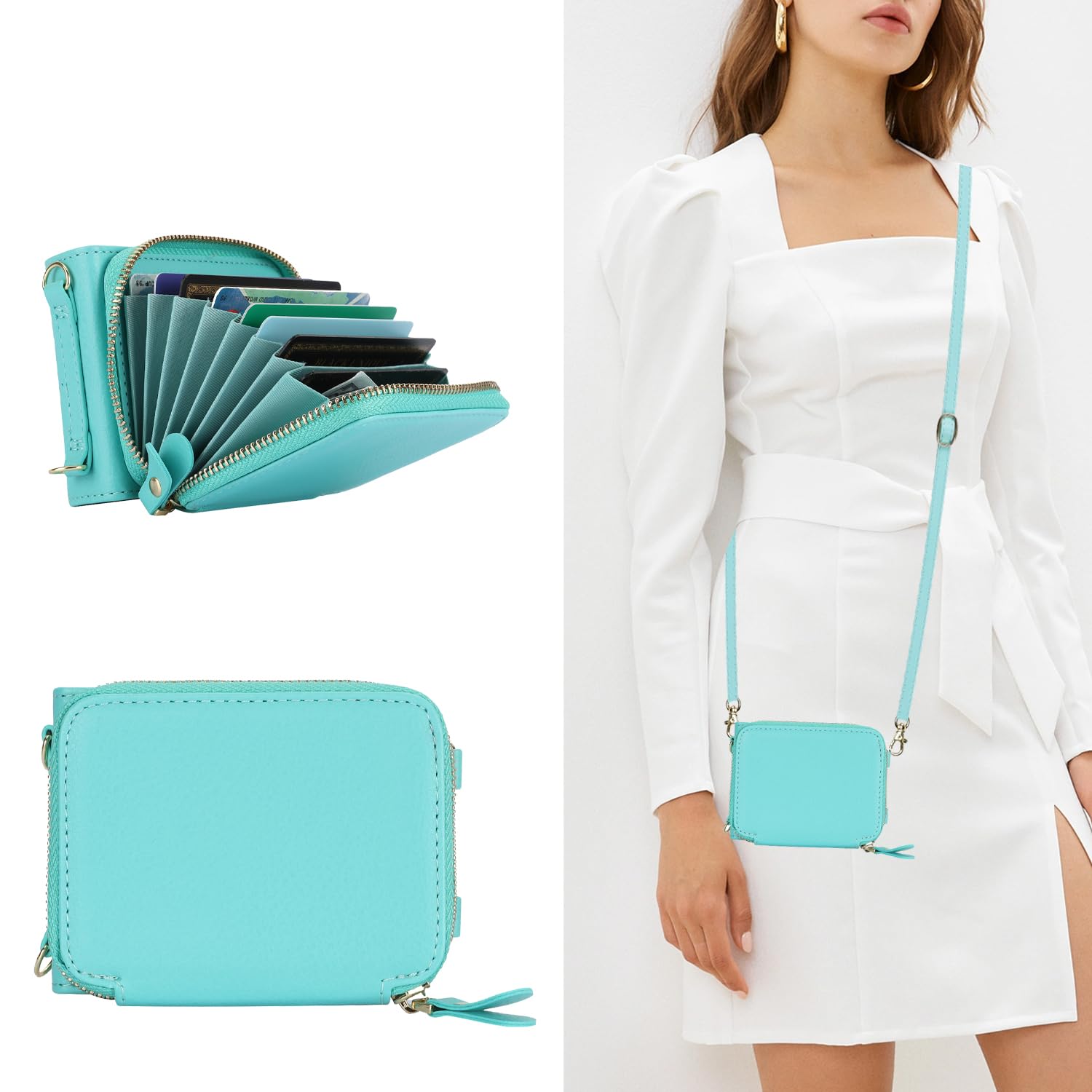 YQODSZ Wallet Case for Motorola Moto Razr 2023 [Not fit Razr Plus 2023], [RFID Blocking] Moto Razr 2023 Phone Case Crossbody Strap Card Holder Women Girls Leather Motorola Razr 2023 Wallet Case Green