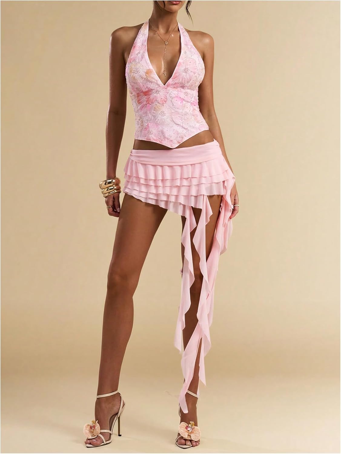 Verdusa Women's Y2k Mesh Ruffle Layered Mini Skirt Asymmetrical Flowy Skirts Festival Rave Date Night Outfits - Image 4