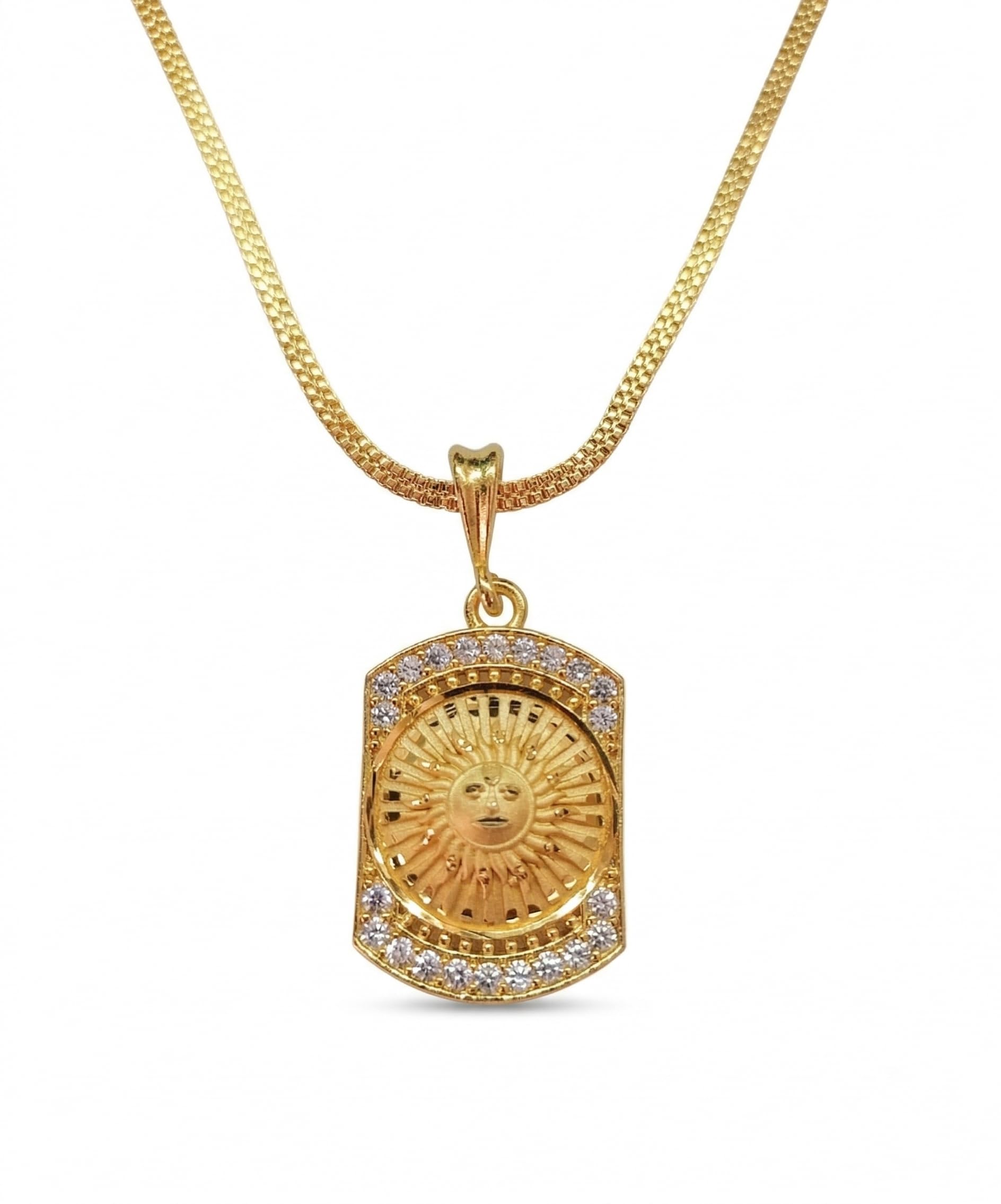 minprice Sun Diamond Oval Gold Plated Pendant With 2Line Box Gold Plated Neck Chain-picture-11