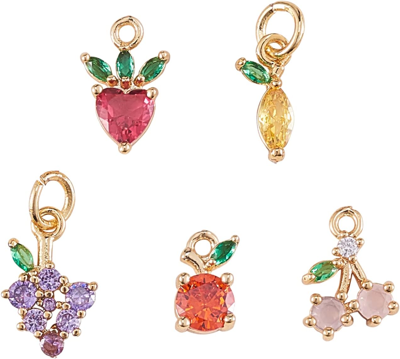KitBeads 10pcs Cubic Zirconia Fruit Charms Brass 18k Gold Plated Strawberry Lemon Grape Cherry Charm for Jewelry Making Bracelets Necklace Bulk - Image 7