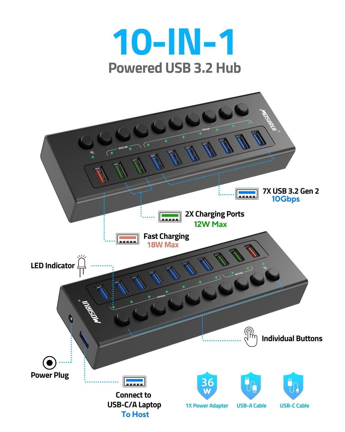 USB HUB 4 Ports USB C 3.2 Gen 2 HUB (10 in 1 US)
