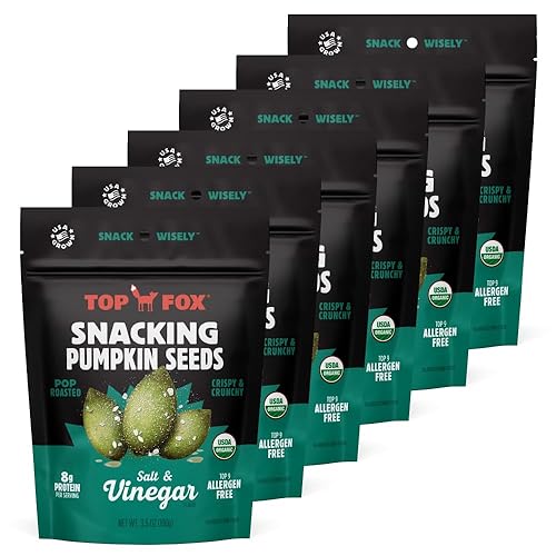 Top Fox Snacks - Semillas de calabaza tostadas orgánicas Snacks de proteínas saludables - Sin gluten - Apto para keto y veganos (sal y vinagre, 3.5