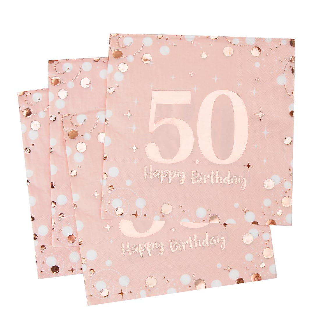 Serwetki na 50. urodziny, 30 sztuk różowych serwetek urodzinowych, Happy Birthday, 50 serwetek, 3-warstwowe Milestone 50, dekoracja stołu, serwetki papierowe dla kobiet, na urodziny, uroczystości