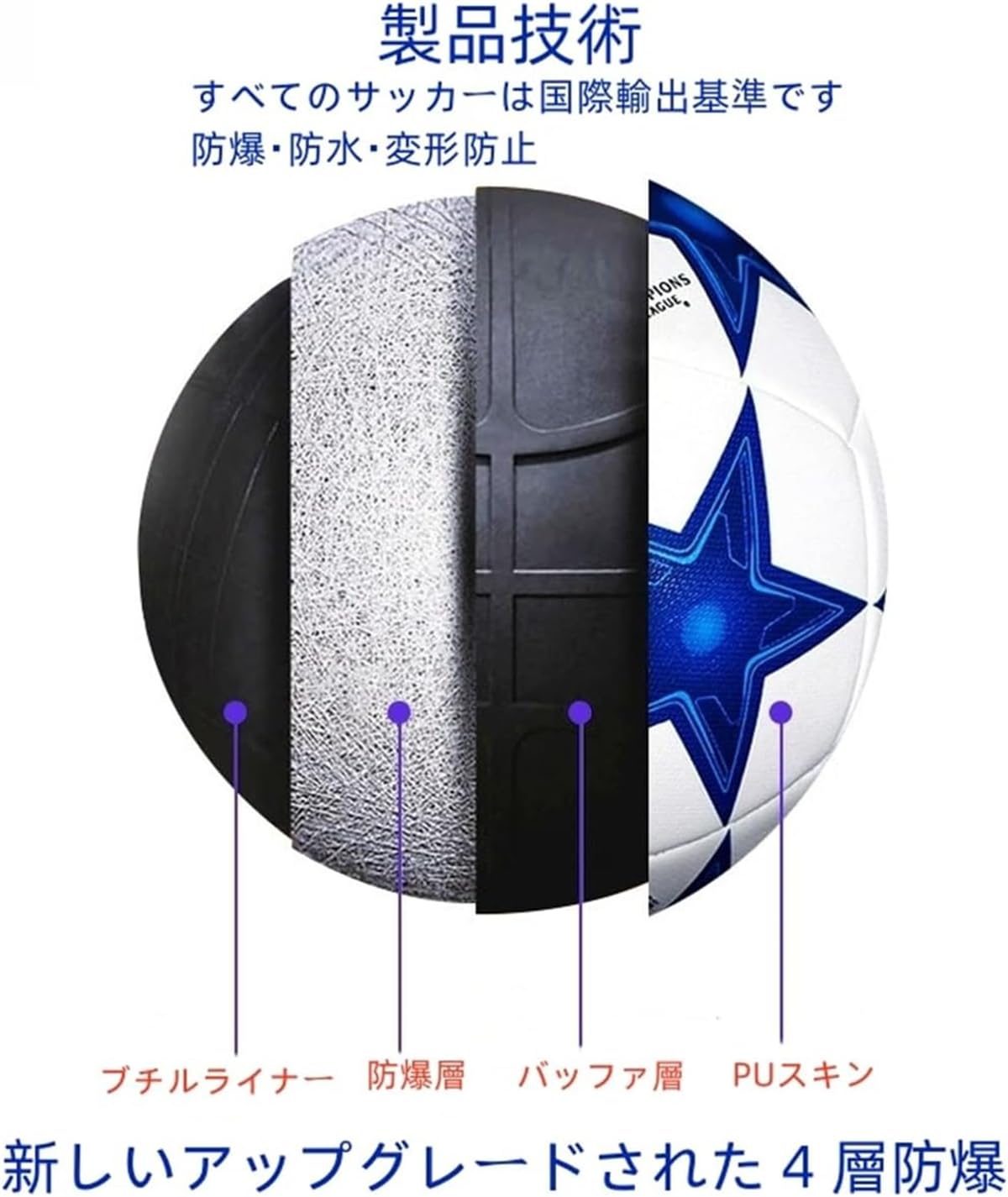 チャンピオンズリーグ サッカーボール 4号球 5号球 PU ワールドカップ 空気入れサッカー 練習球 試合 小学生 中学 一般 大学 高校用 軽量 足球 耐摩耗 試合球 練習球 耐摩耗 試合球 [並行輸入品] - 4