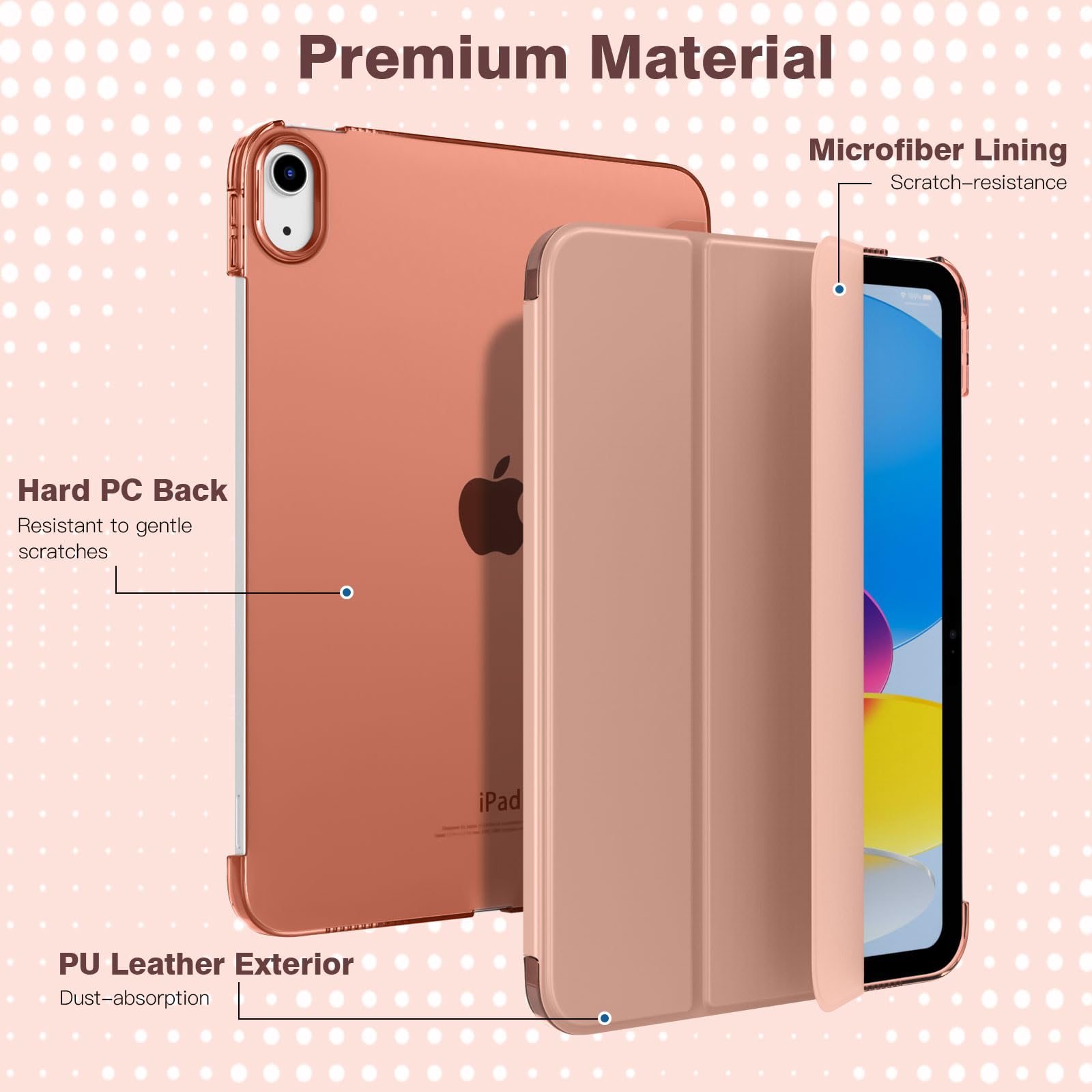 TiMOVO Cover Custodia Compatibile con iPad 10 Generazione 10,9" 2022, iPad 10 Cover con Retro in PC Rigido Semi-Trasparente, Funzione di Auto Sveglia/Sonno, Pompelmo