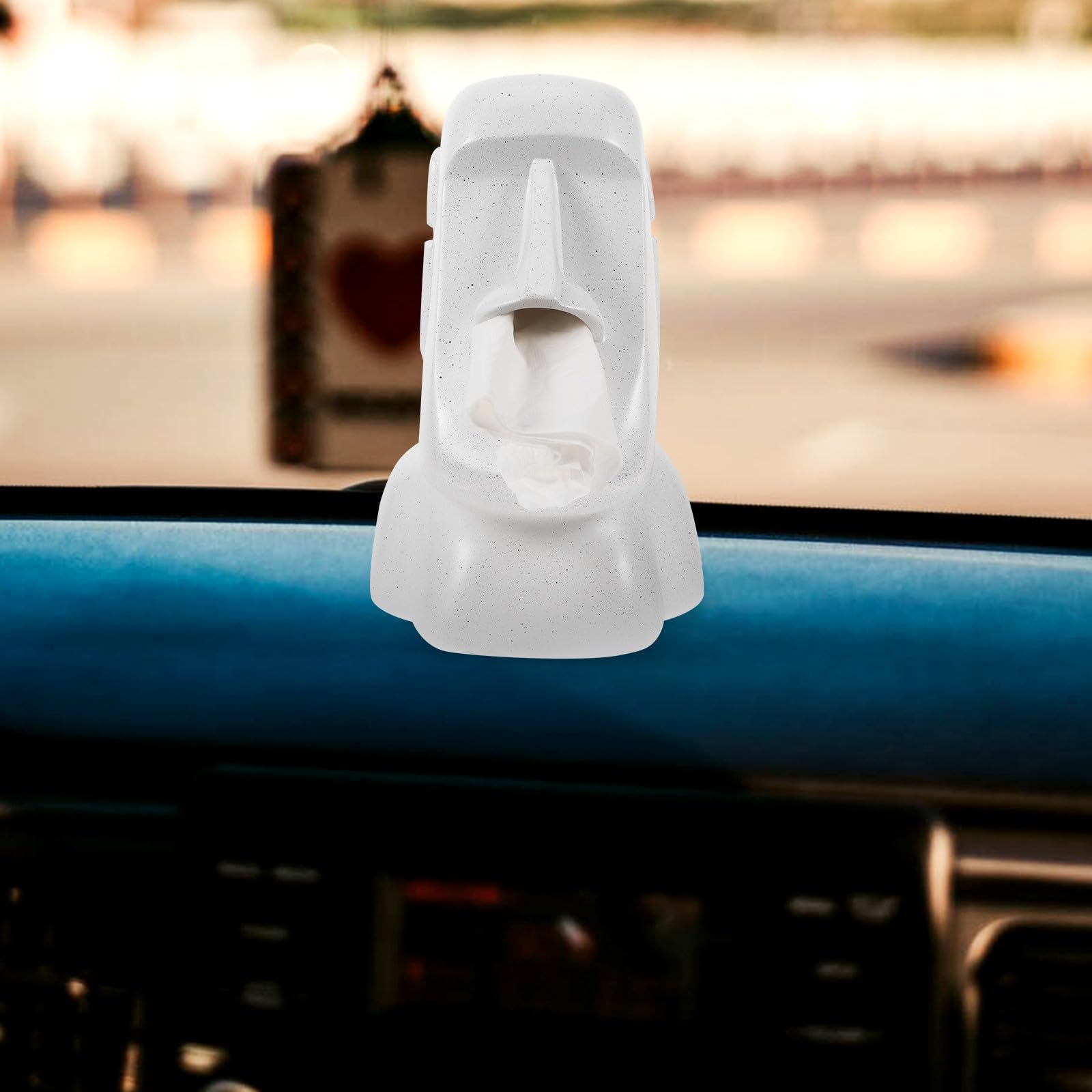 Porta Fazzoletti Moai in Resina Bianca, Facile da Aprire e Pulire