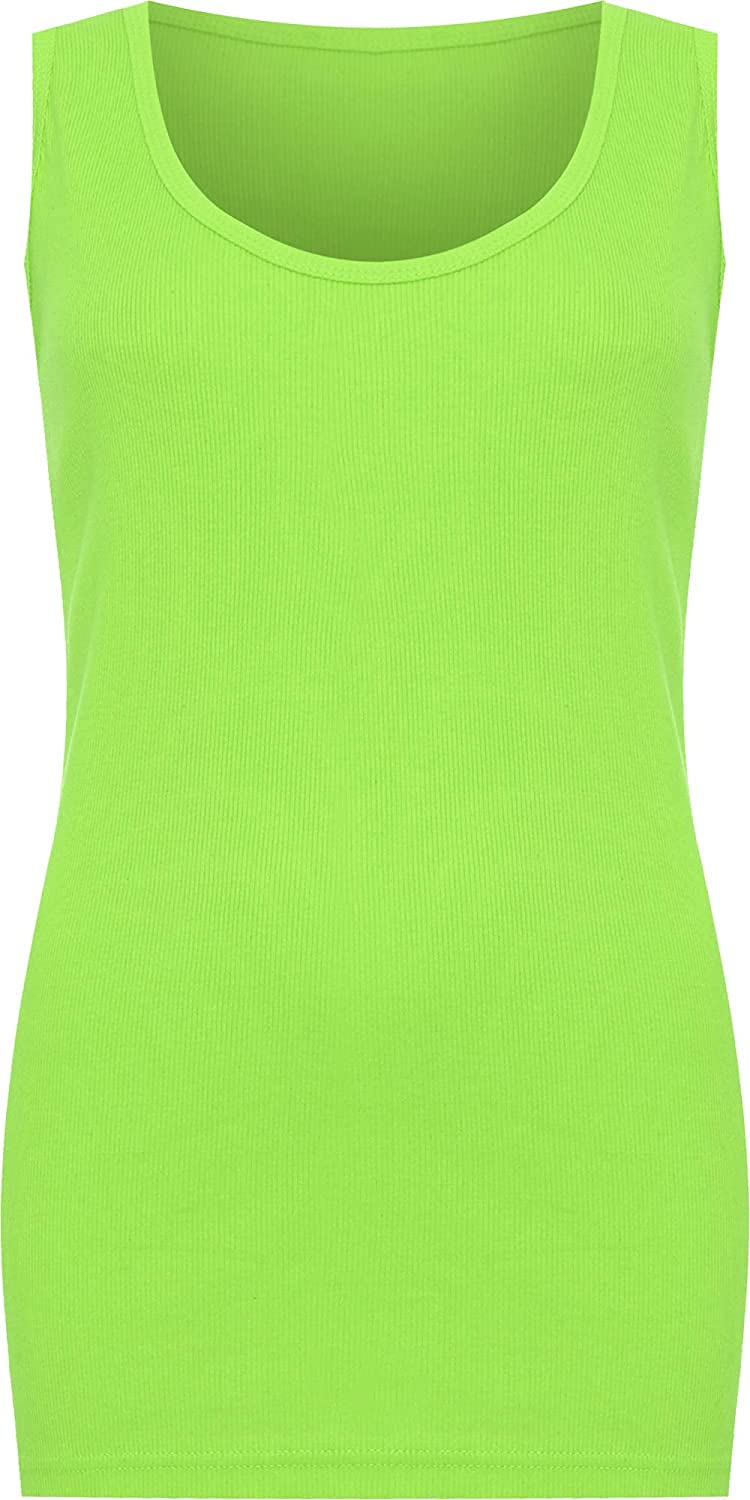 Wearall Women's Fluorescent Green Pack Of 2 Plus Size Plain Ribbed Sleeveless Scoop Neck Vest Top - 26-28