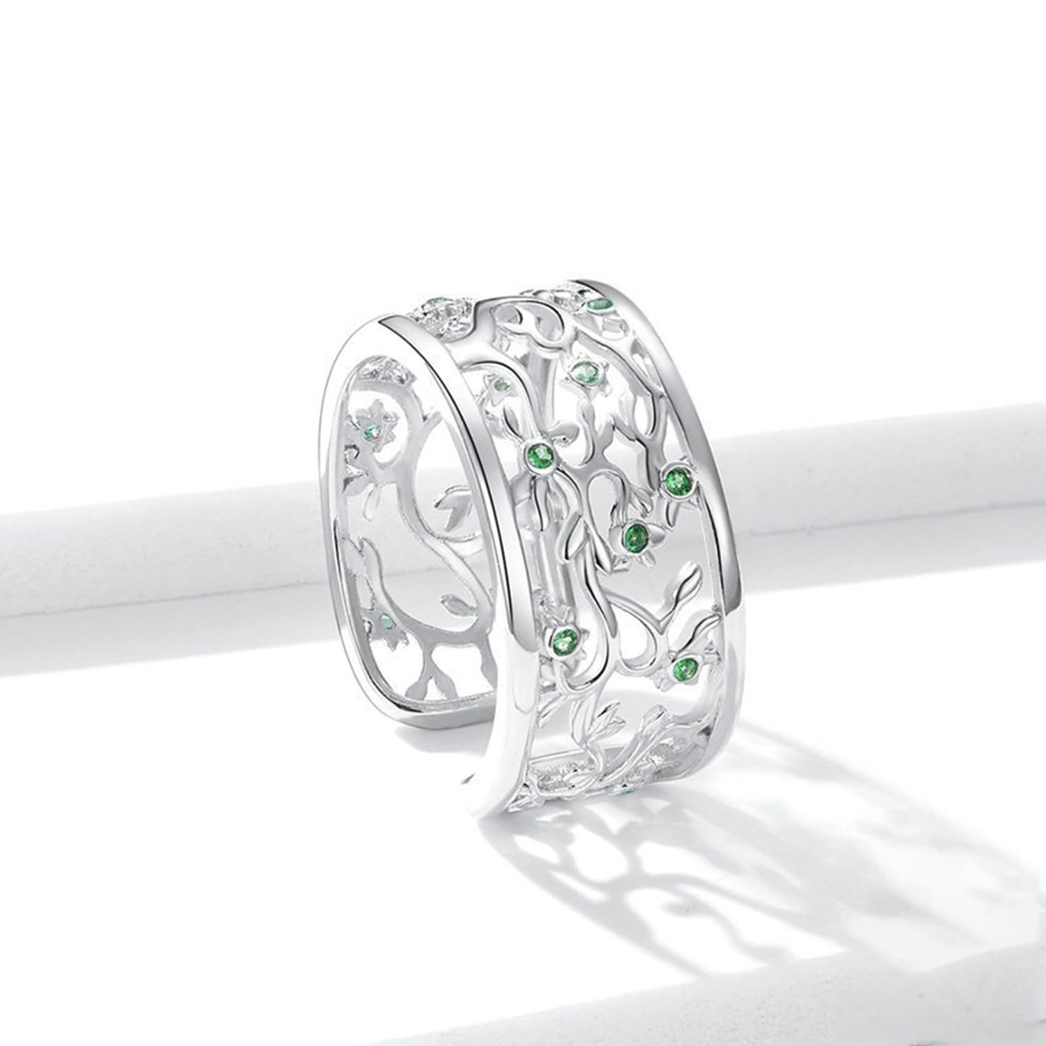Bagues Arbre Vie, Bague Réglable à Ouverture Creuse Argent Sterling S925, Bague Arbre Vie Réglable Créée avec Zircon, Bagues Arbre Vie Argent Sterling S925 Femmes et Hommes
