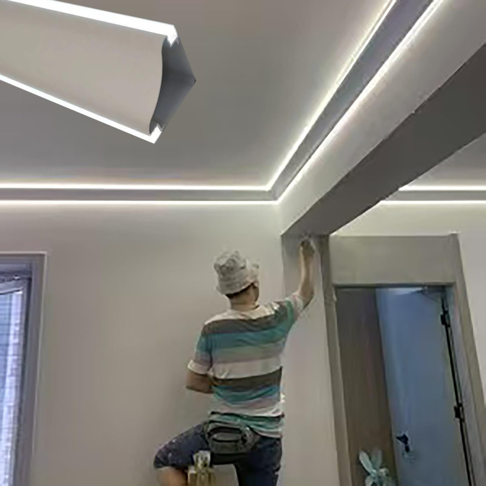 Profili per Strisce Led Canale LED Lineare da 1 m a 20 m per Strisce LED, Illuminazione Decorativa per Battiscopa, Modanatura a Corona, Canale LED in Alluminio, Modanatura di Finitura a Parete(8.5m/27