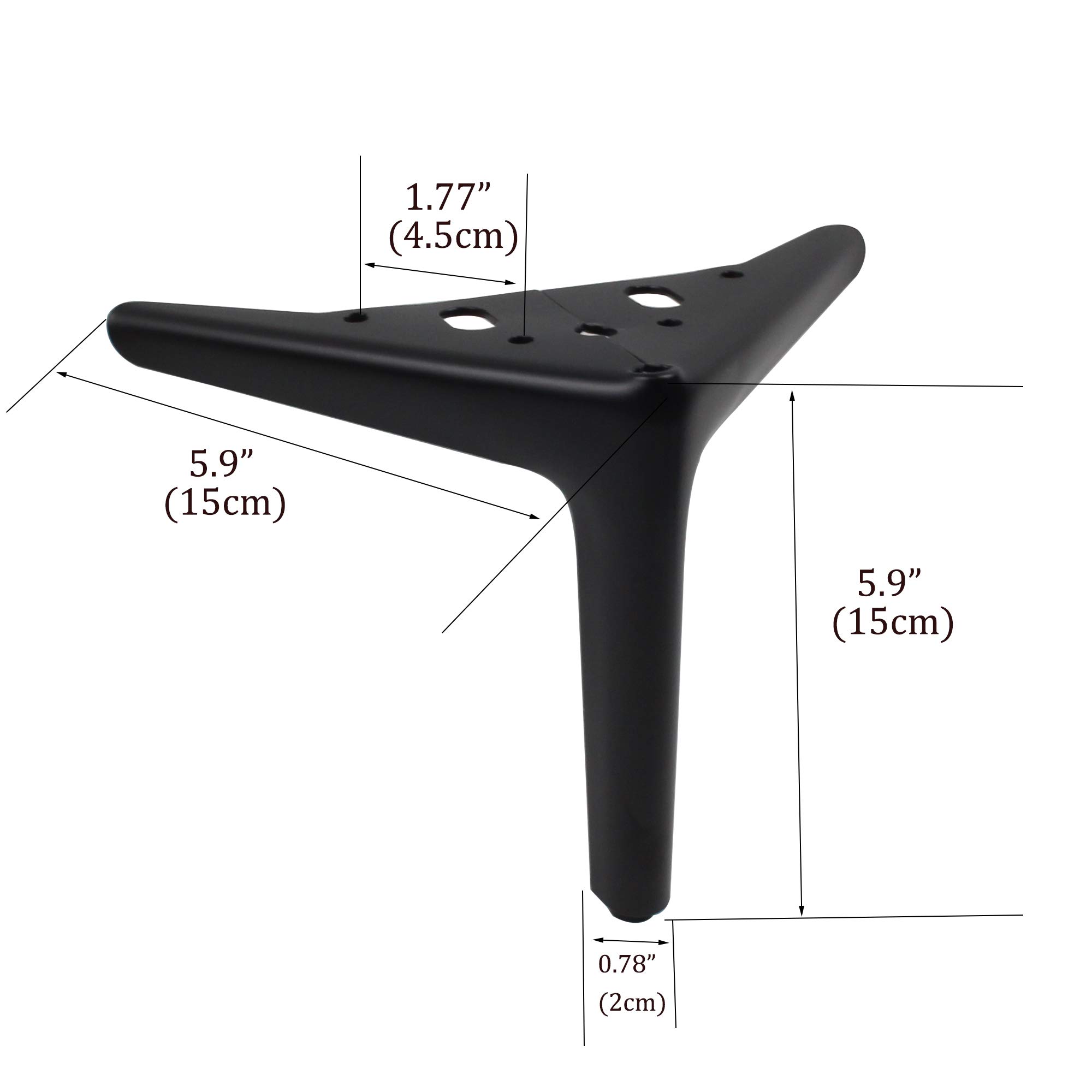 Set Of 4 Black Metal Furniture Legs - 5.9 Inch Heavy Duty Sofa & Cabinet Legs