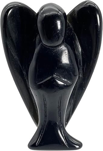 Escultura de cristal de obsidiana negra natural de 1.5 pulgadas, escultura de alas de ángel guardián, cristales curativos tallados, decoración de
