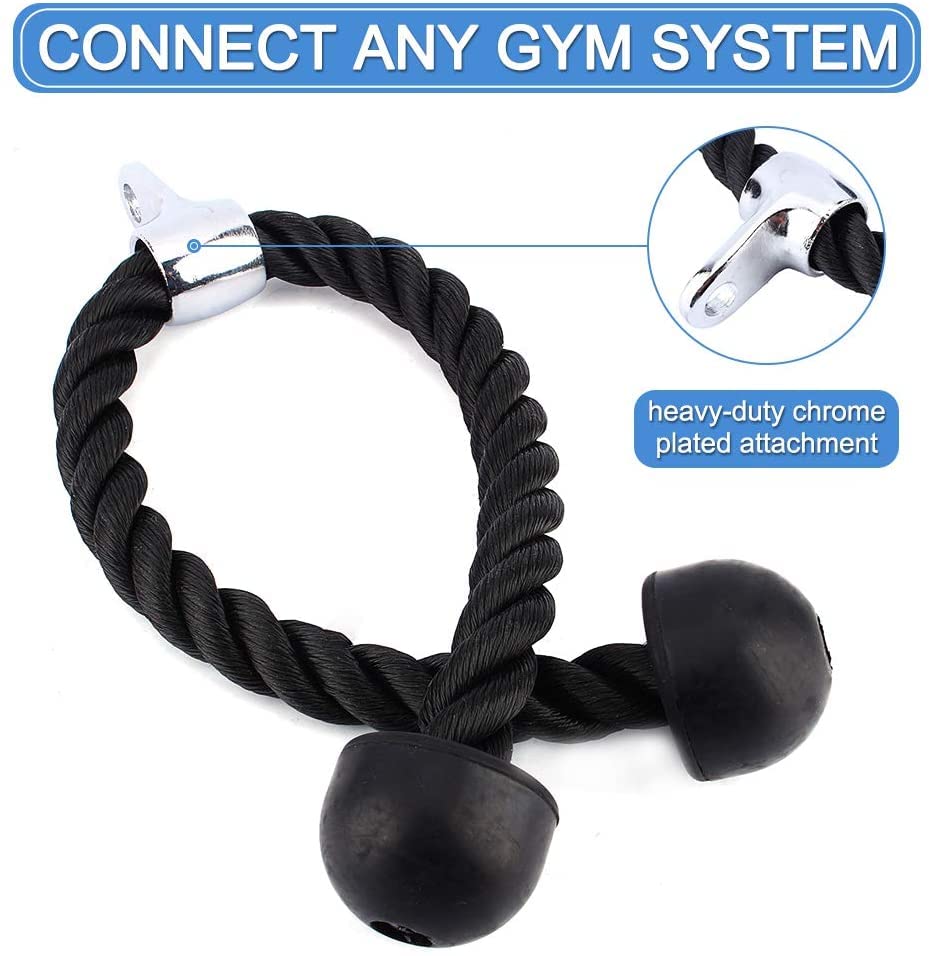 Corde à Triceps 70 Cm – Nylon Robuste Avec Poignées Caoutchouc Antidérapantes – Parfaite Pour Musculation Câbles