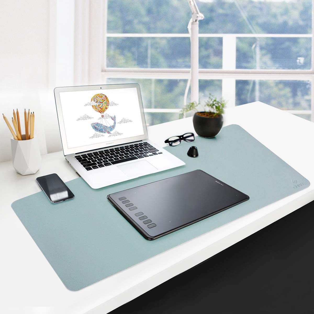 GUBEEPU Leather Multifunctional Office Desk Pad Mat,Waterproof Non-Slip Anti-Dirty Mouse Pad Mat for Office and Home,Travel,Large Size 31.5x15.75x0.08inch (Blue)