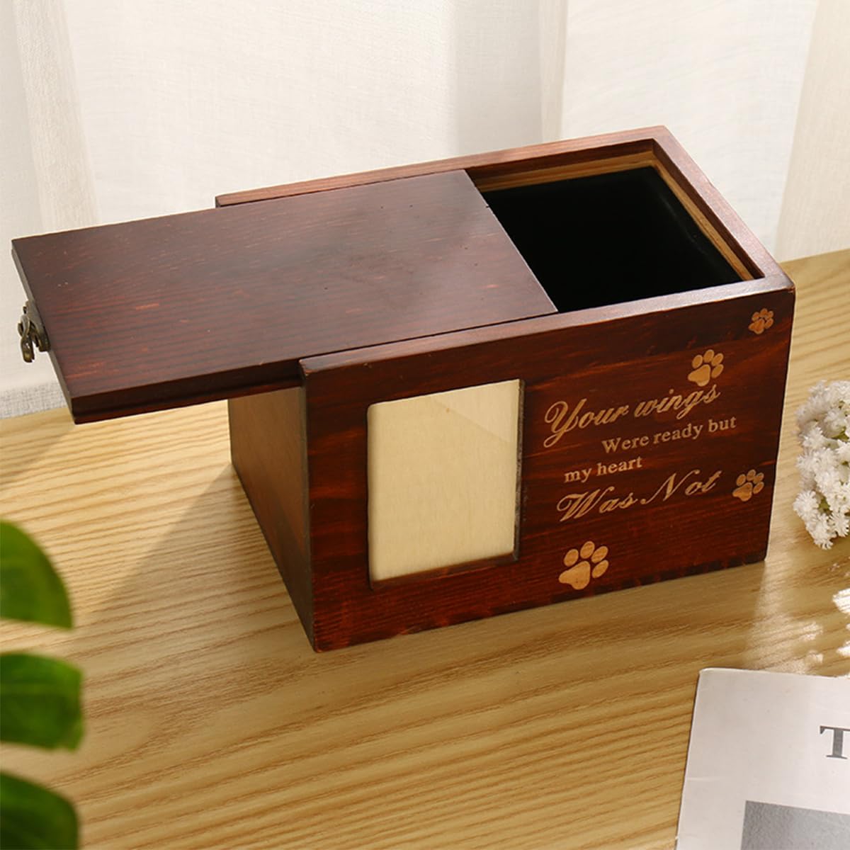 Legno Naturale Urna per Ceneri per Animali Domestici Scatola Commemorativa con Cornice Foto