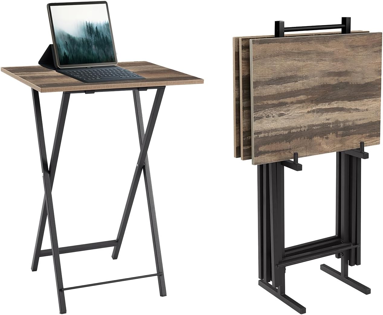 Wooden Folding TV Trays Set of 4 Industrial Eating Tray