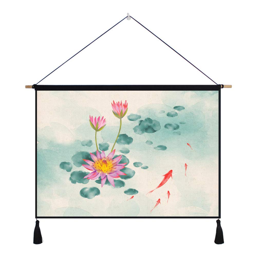 CCSUN Chinese Handmade Tapestry, Chinese Classical Zen Lotus, Oriental Wall Hanging, Art Asian Decoration Tapestry Artwork Picture Gifts-d 45x65cm(18x26inch)