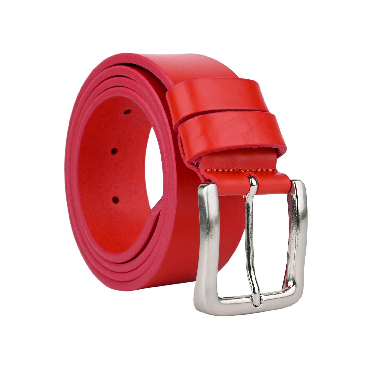 Conte Massimo Men's Belt in Real Leather Unique, Made in Italy, Nickel Free Buckle, Can be Shortened, 4 cm High with Box, red, 115 (TG 50-52)