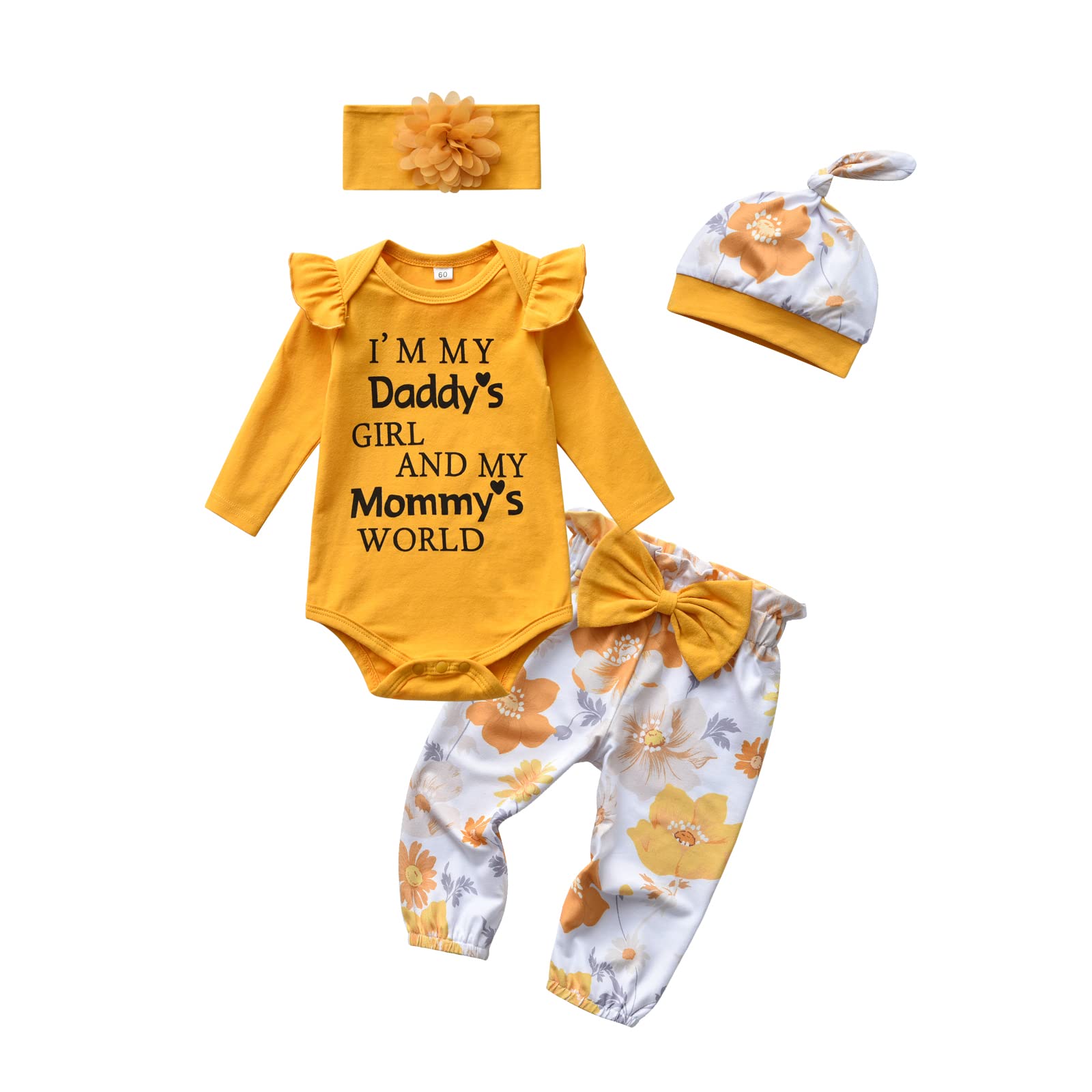 Baby Girl Outfits Letter Print Long Sleeve Top Pants 4pcs Clothes Set for Baby Girls