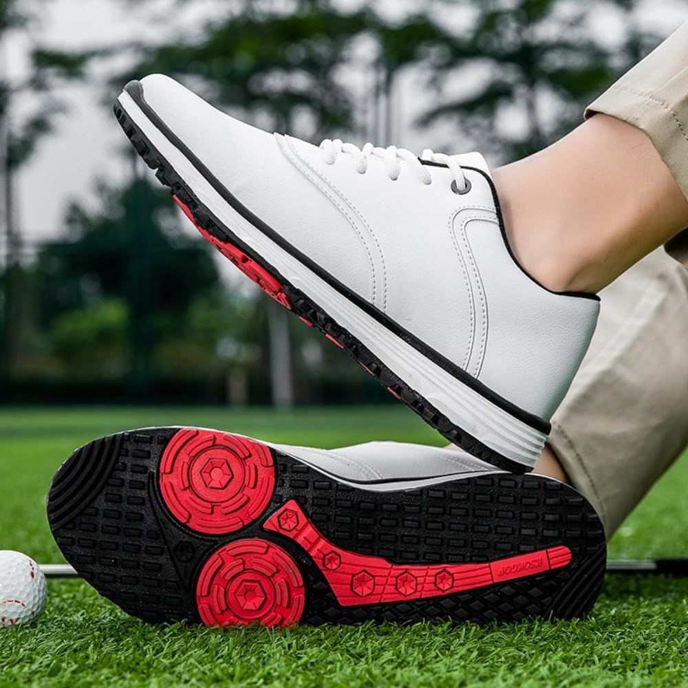 Golfschuhe Herren Sneaker Extra Weit Walking Schuhe Breit Golfschuhe Herren Atmungsaktiv Trainingsschuh für Golf Sport Schwarz Weiß
