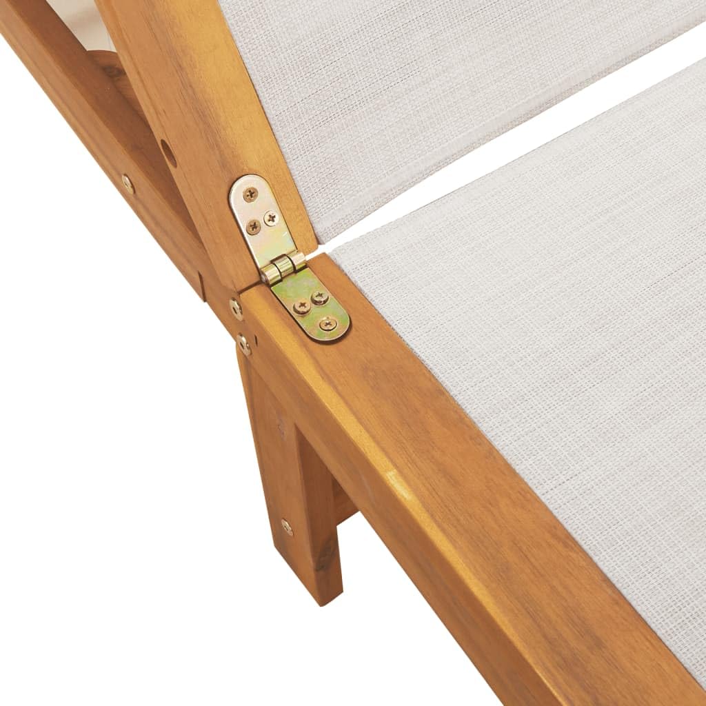 Juego de 2 tumbonas de madera maciza de acacia y textileno, color gris, plegables, con respaldo ajustable de 5 posiciones, para piscina, terraza y balcón, soporta hasta 110 kg