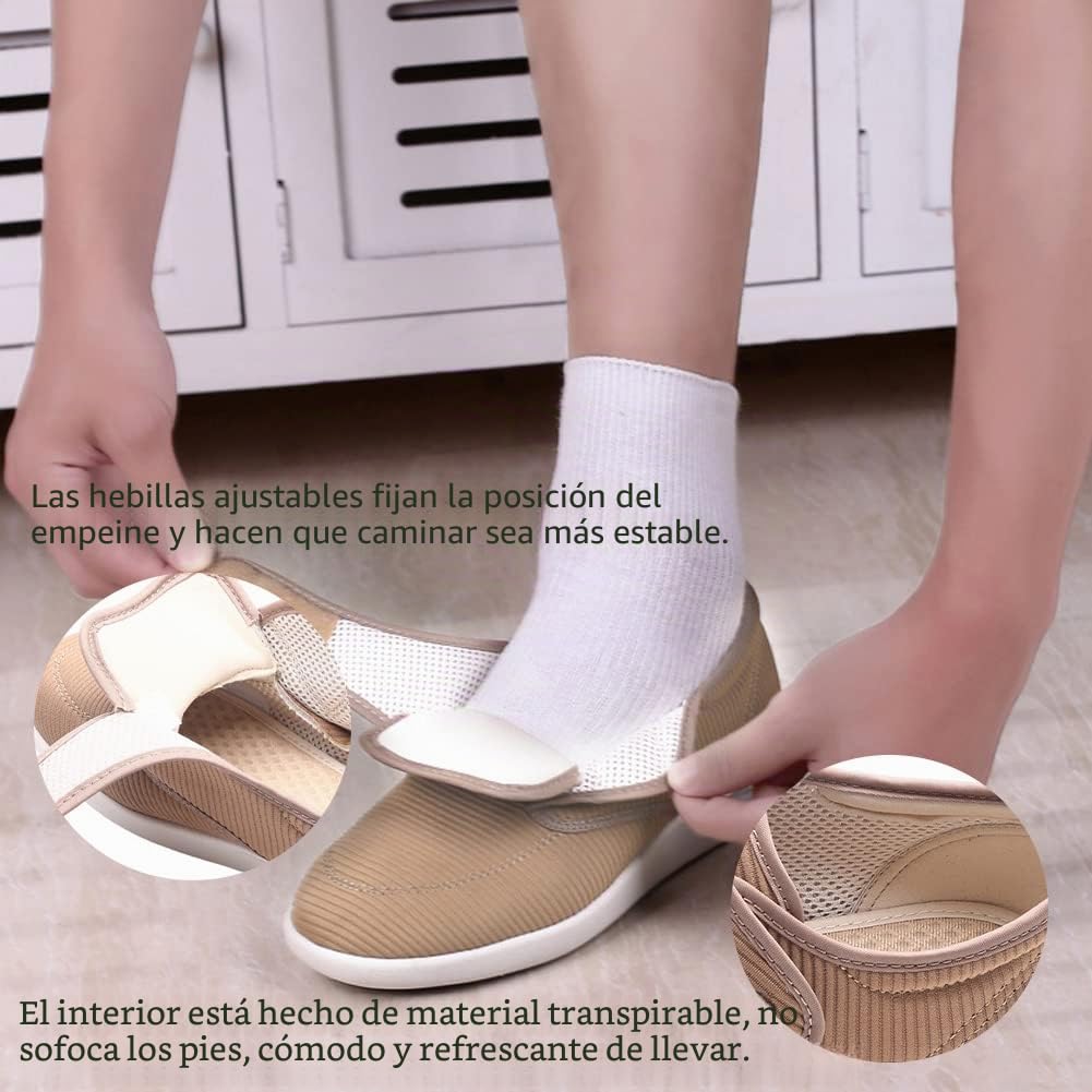 Zapatos para Diabéticos Mujer Ajustable Edema Zapatos para Hinchados Antideslizantes Transpirable Zapatos para Caminar con Artritis Zapatillas de Fascitis Plantar,Negro,39 EU