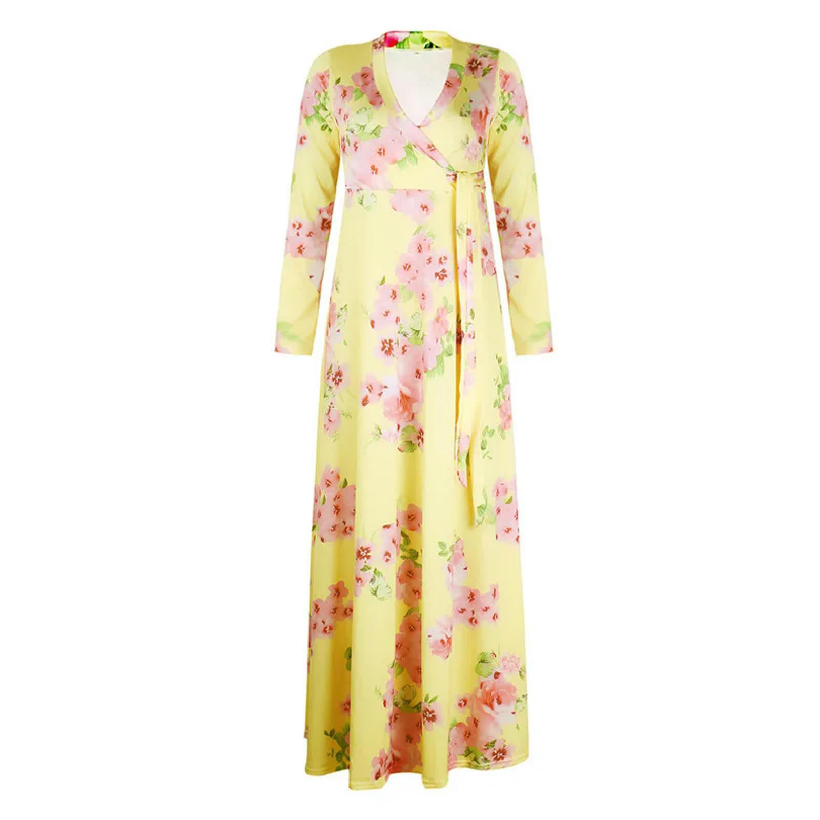 Vestito Abito da Spiaggia per La Spiaggia Floreale per La Stampa Floreale A Sciolta A V Women's Neck-Lanhong-XXXL