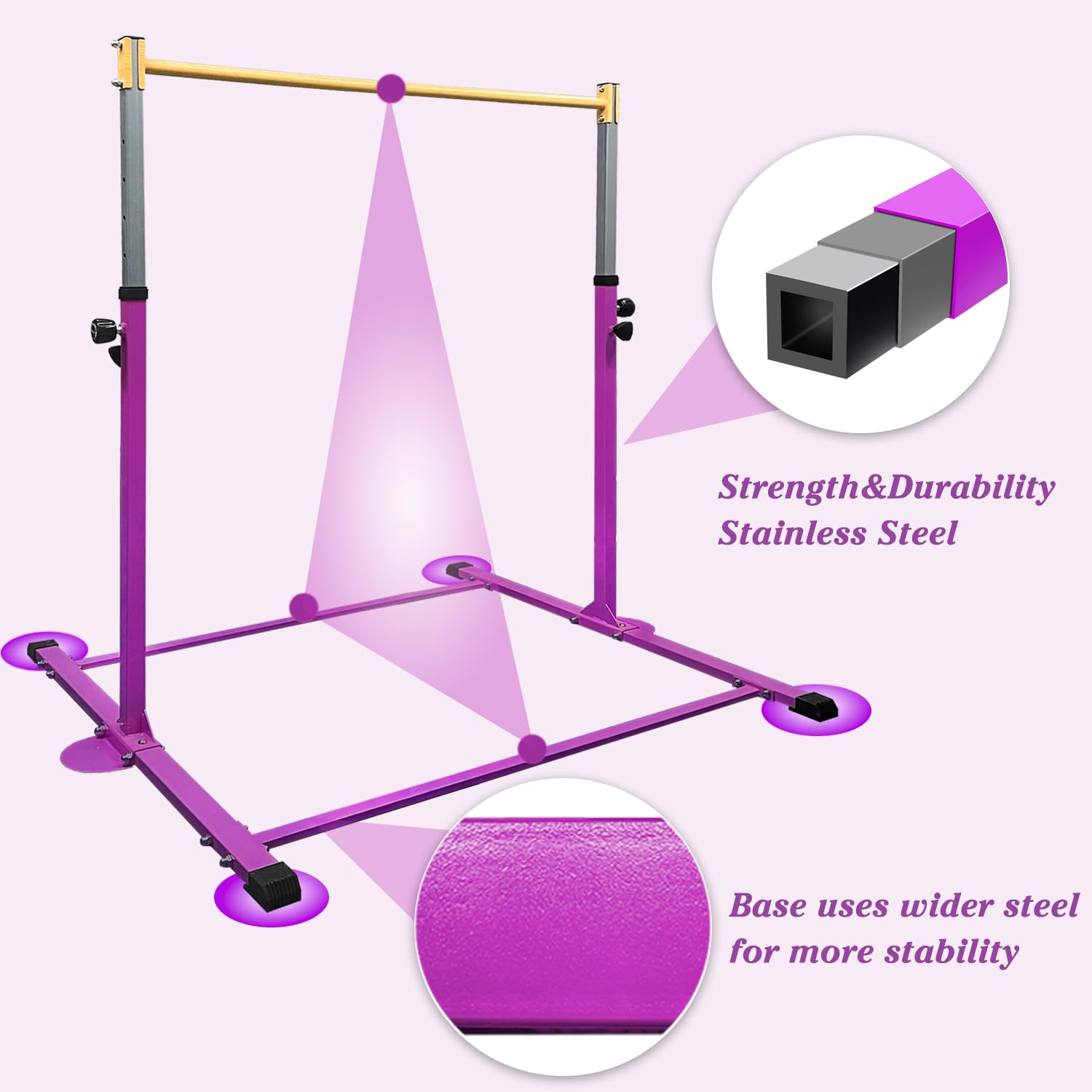 HomeSun Gymnastikstange für Kinder Robuste Kip Bar mit Ringen horizontale Turnreck für Heimtraining Höhenverstellbar 90-150cm Trainingsgerät bis 100 kg Alter 3-15