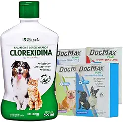 Kit tratamento sarna Canina, Micose, Coceira. Dogmax 4 comprimidos 5kg + Shampoo clorexidina (Cães de 7kg a 15kg)