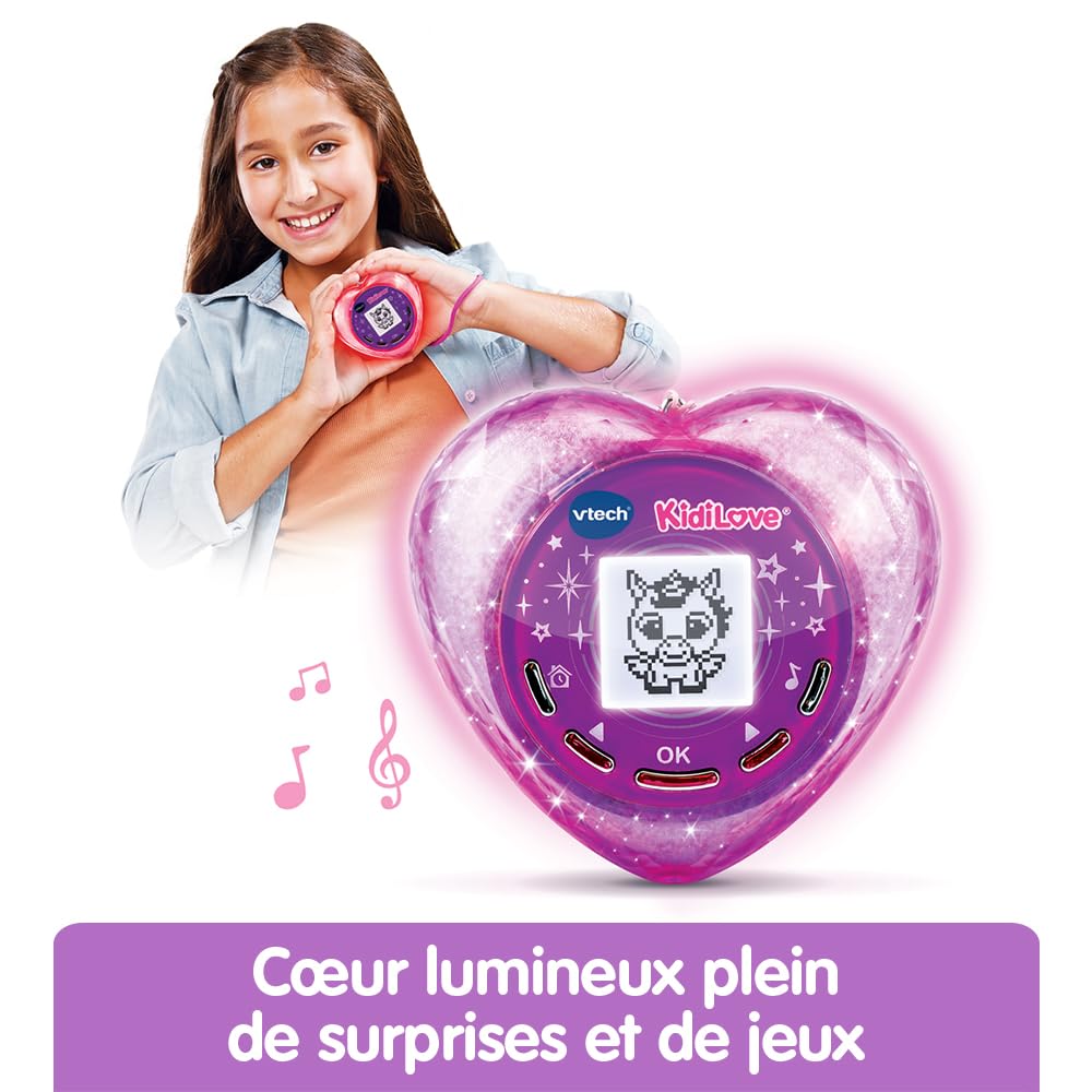 VTech KidiLove Cœur Magique Lumineux – Jouet Interactif Enfant 5-10 Ans Avec Effets De Couleurs, Boule De Cristal, Amis Surprise Licorne/Chat/Renard, Jeux Amitié, Réveil & Musique