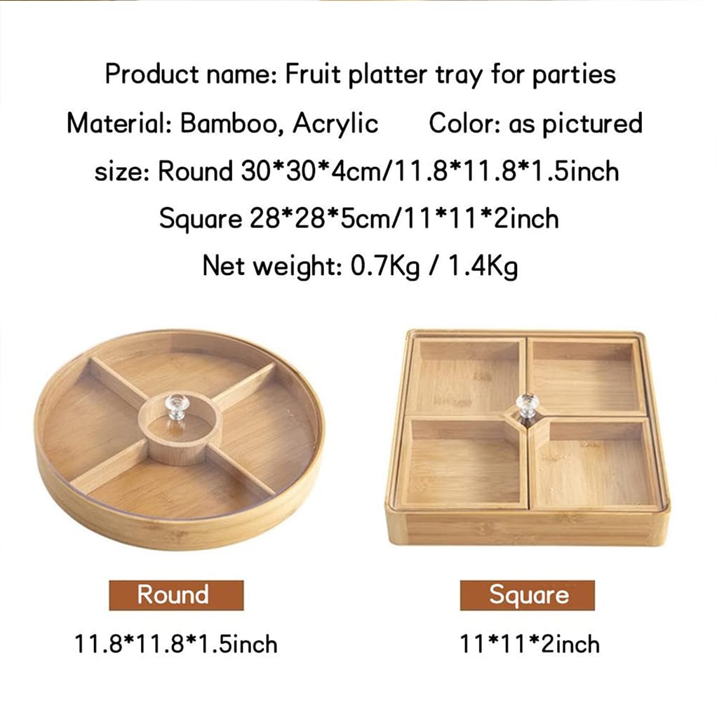 Holz Geteilte Servierschale Mit Deckel, Rundes Snackschale, Abteil Großer Kapazität Trockener Obstschale Mit Deckel, Fruchtplattenschale Für Nüsse, Snacks A
