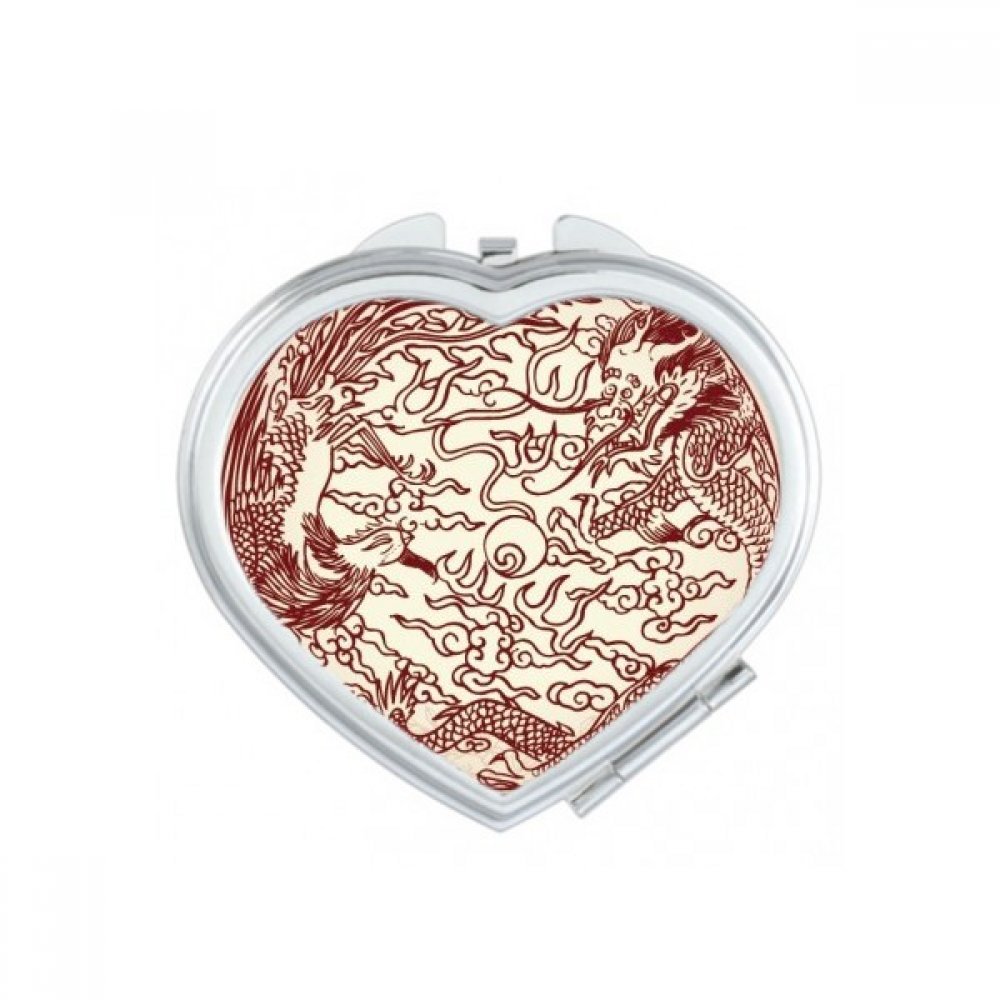 Miroir de poche dragon chinois et phénix - Grand miroir compact portable