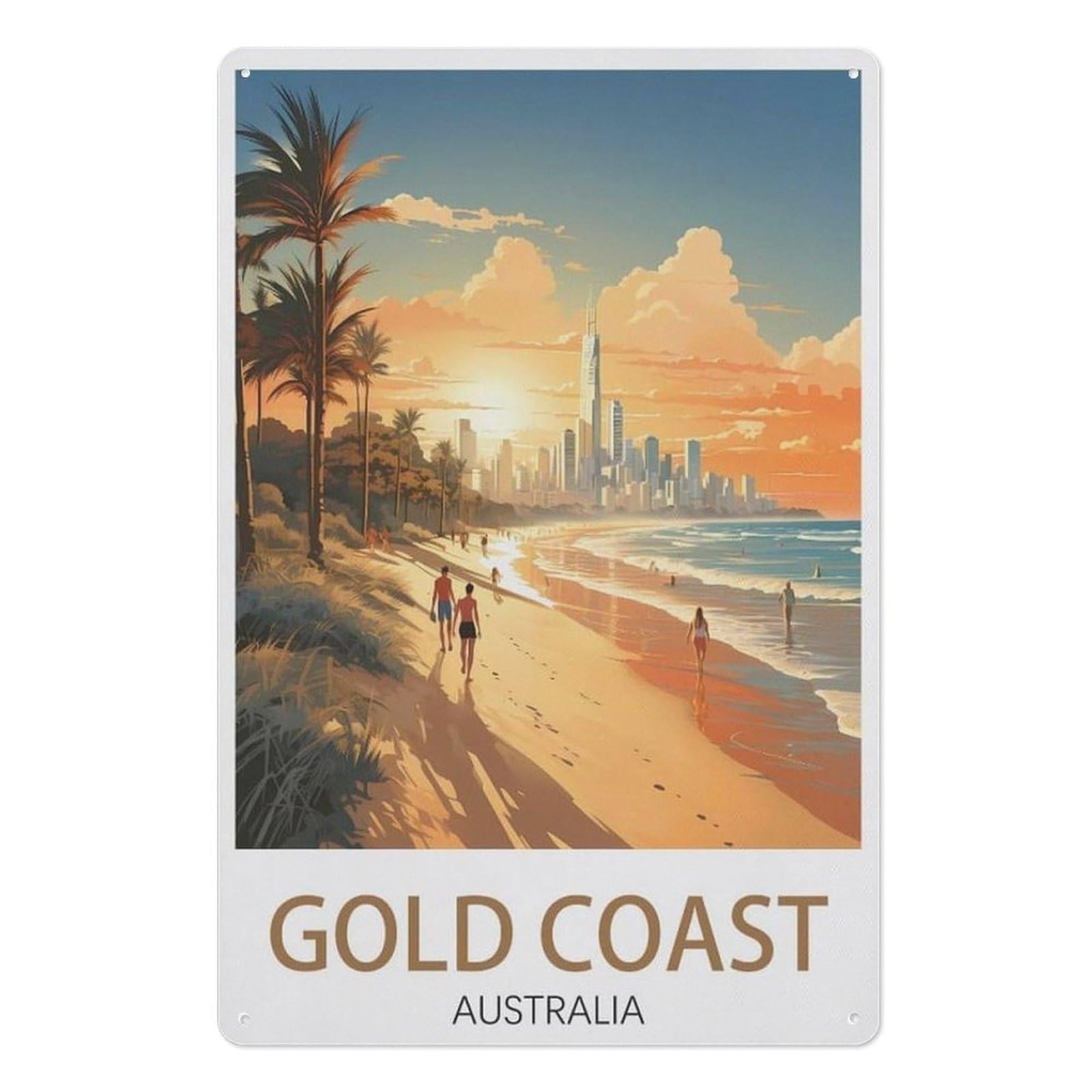 Pgcksk A24 Gold Coast Australia，Wall Artwork Metal Poster Bathroom Decor Vintage Country Decor Retro Metal Poster(15X30cm）6X12 Inch-Y87