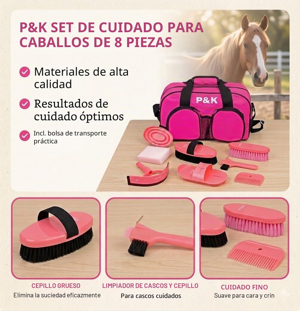 P&K Juego de Cuidado de Caballos Rosa Juego de Herramientas para el Juego de Limpieza de Caballos