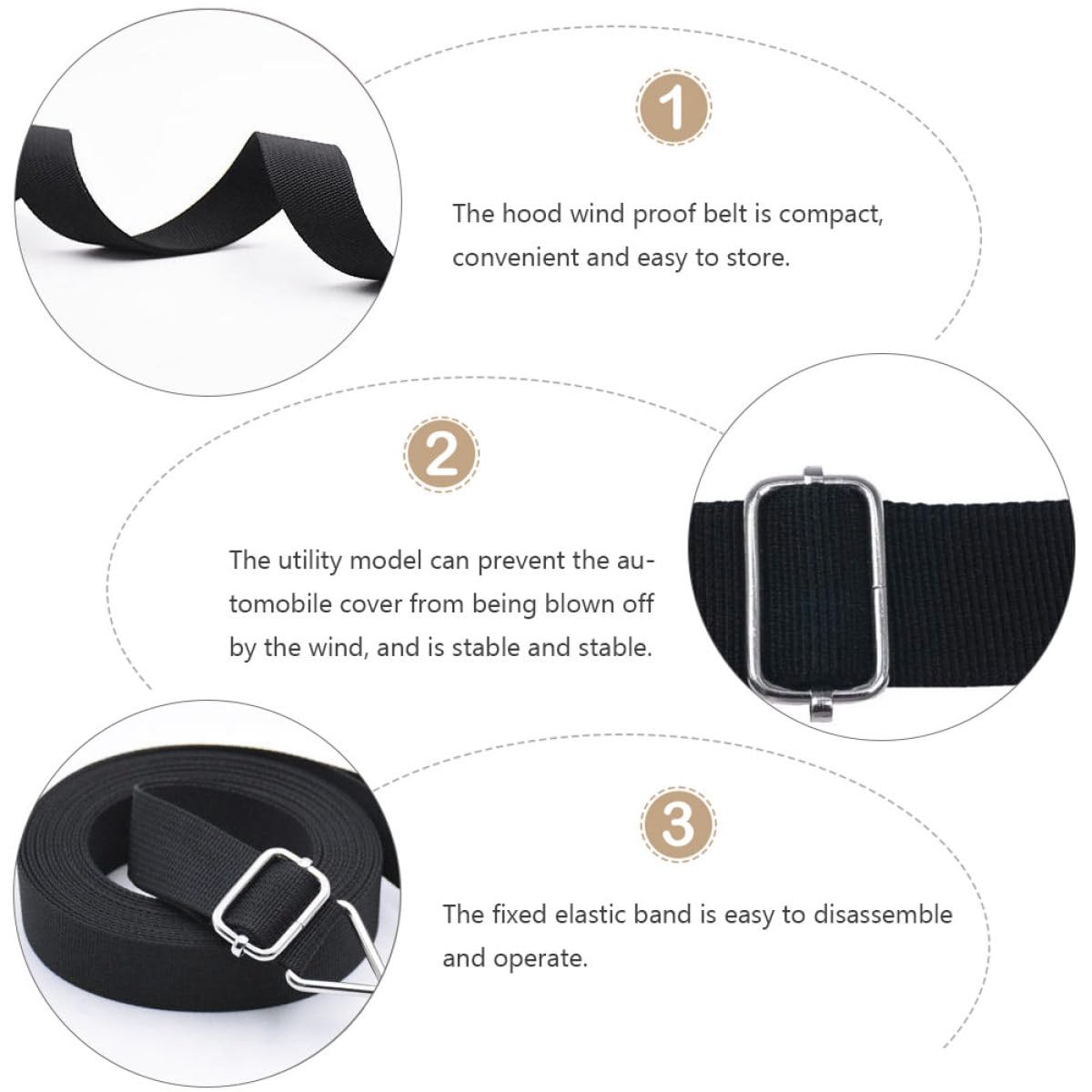 Correas Elásticas para Funda Coche Exterior de 4,4m Hebillas Ajustables, Cinturón de Fijación Resistente y Fácil de Desmontar para Cubrir Coches